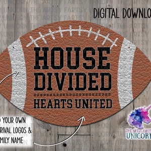 DIGITAL FILE: House Divided Hearts United Football Design for Door Hanger or Ornament - Sublimation Design  -  Digital Download
