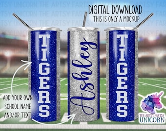 DIGITAL FILE: Royal Blue and White/Silver School Glitter Vertical Colors 20 oz Skinny Straight Tumbler Sublimation Design