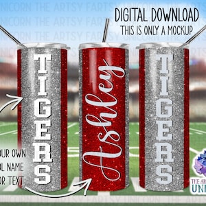 DIGITAL FILE: Scarlett Red and Grey/Dark Silver School Vertical Colors 20 oz Skinny Straight Tumbler Sublimation Design