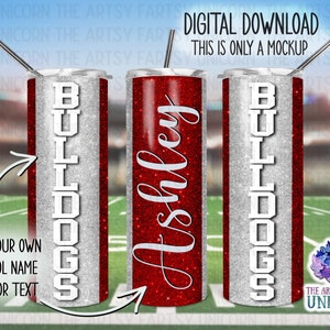 DIGITAL FILE: Red and White/Light Silver Glitter School Vertical Colors 20 oz Skinny Straight Tumbler Sublimation Design -