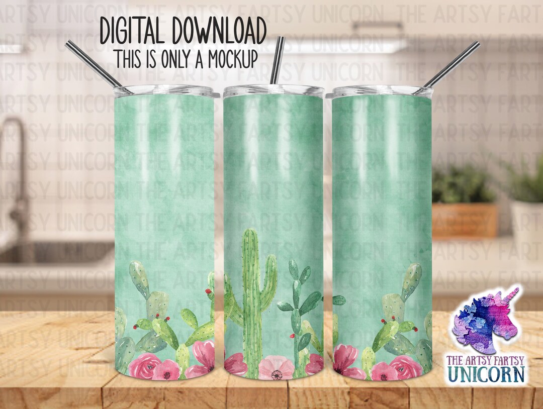 Green Cactus 20 Oz Skinny Straight Tumbler Sublimation Design - Digital ...