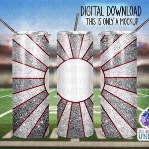 DIGITAL FILE: Silver and Grey Red Lines Sports / School Colors  20 oz Skinny Straight Tumbler Sublimation Design