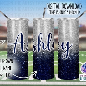 DIGITAL FILE: Navy Blue and Silver School Ombré Colors 20 oz Skinny Straight Tumbler Sublimation Design