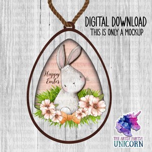 DIGITAL FILE: Happy Easter Cute Bunny Easter Egg Shape Easter Basket/Gift Giving Tag - Sublimation Design -
