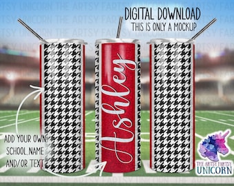 DIGITAL FILES: Crimson and Houndstooth School Vertical Colors 20 oz Skinny Straight Tumbler Sublimation Design