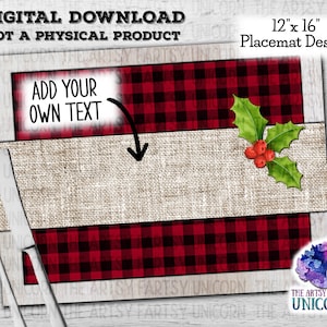 DIGITAL FILE: Red Black Buffalo Plaid Christmas 12”x16” Placemat Sublimation Design - Digital Download