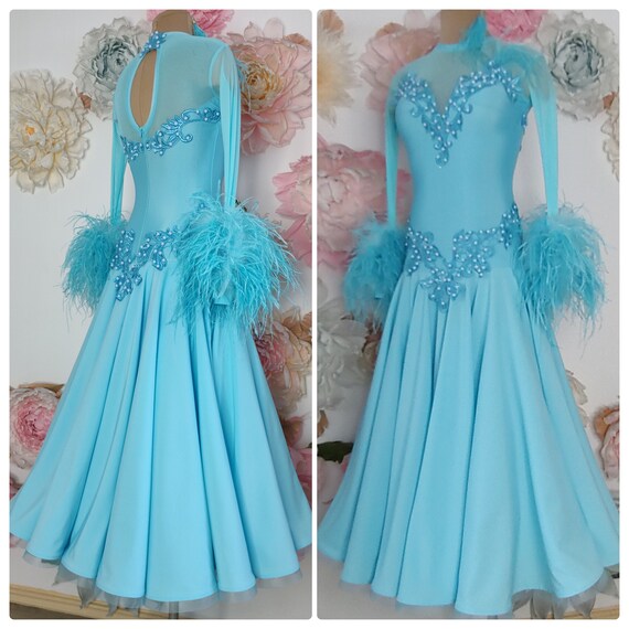 Blue Aqua Standard Dress for Ballroom Dancing Junior Dance Etsy