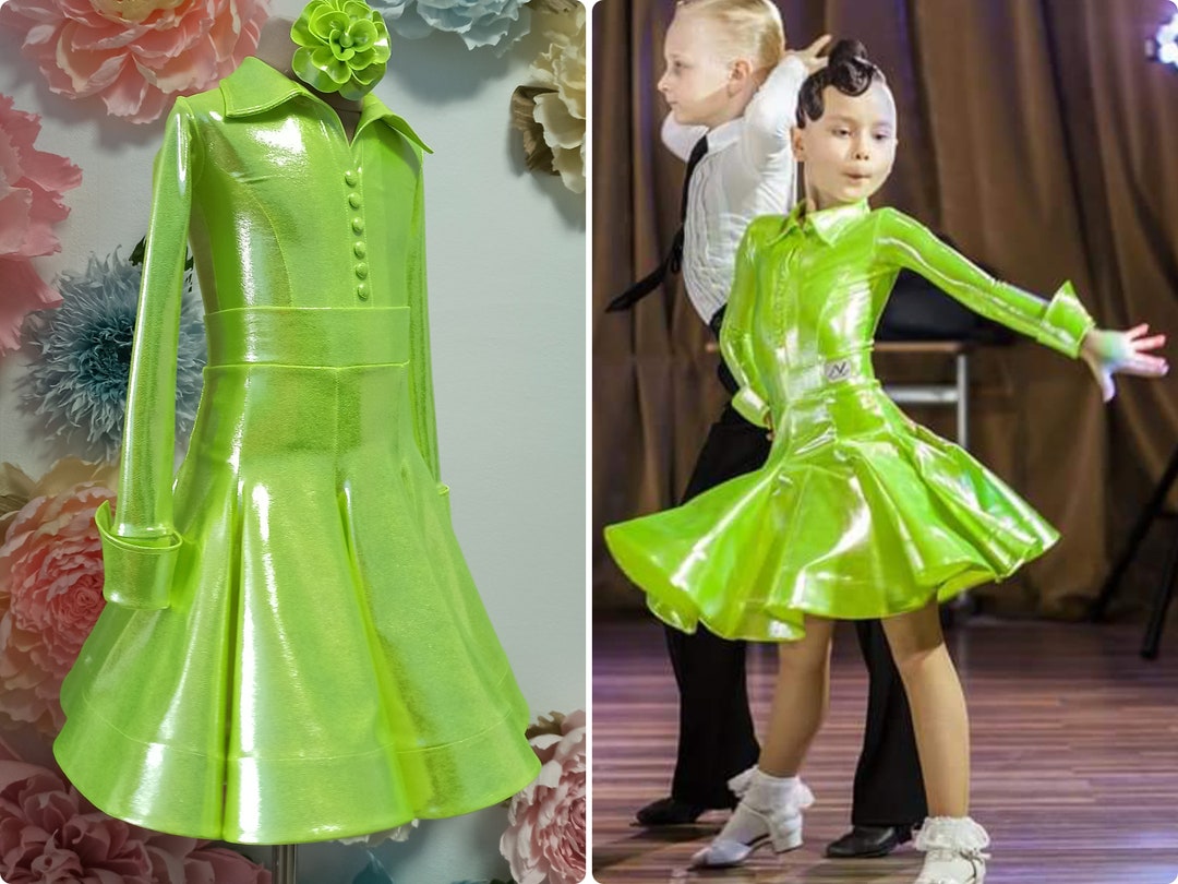Basic Ballroom Dance Dress Neon Lime Color / Competition Ballroom Dance