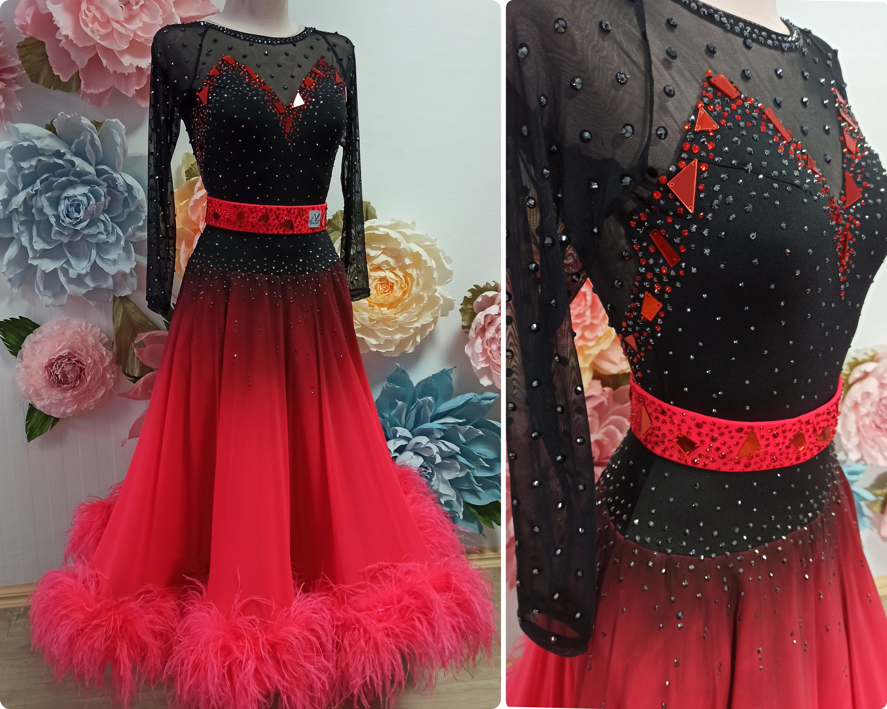 Black and Red Ballroom Dance Dress / Standard Ballroom Dress / - Etsy
