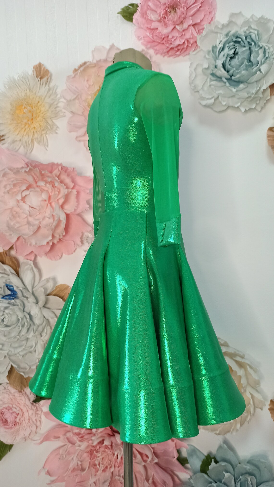 Emerald Green Ballroom Dance Dress / Latin Dress / Juvenile Dance Dress