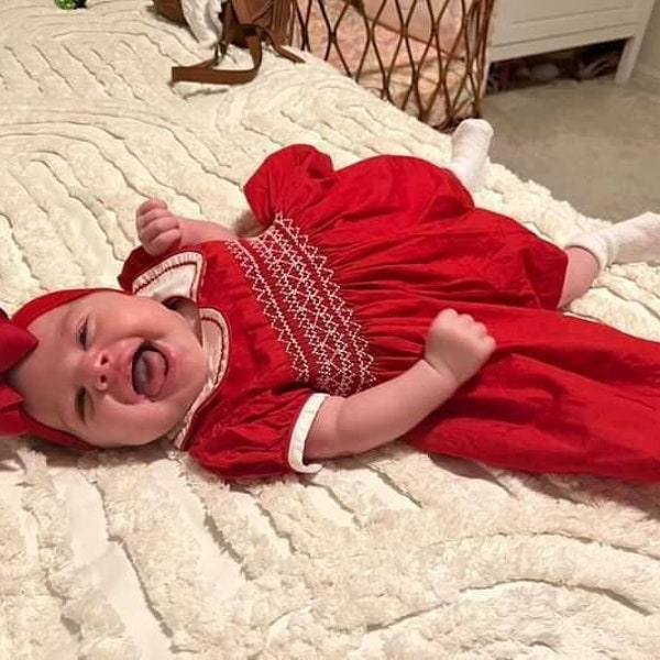 Christmas dress with a bow, Red dress, Baby girl dress, matching bow