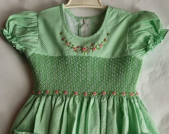 Beautiful light green Gingham dress, hand smocked baby girl dress, Easter Dress