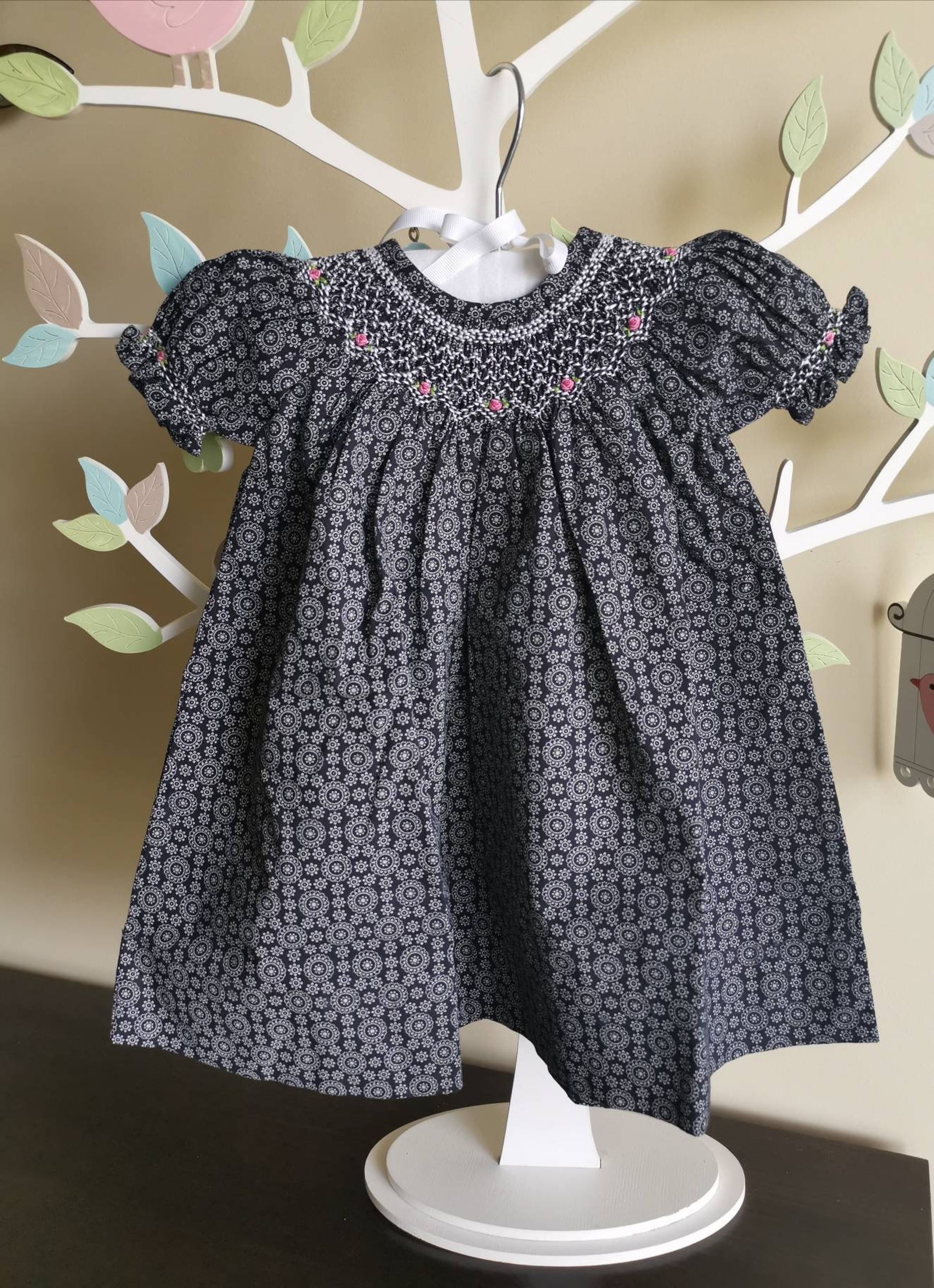 Black Printed Baby Dress Black Dress Smocked Dress Etsy