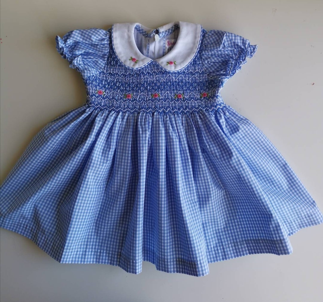 Baby Blue and White Check Dress Gingham Dress Hand Smocked Girl Dress Hand Embroidered Dress Etsy Canada