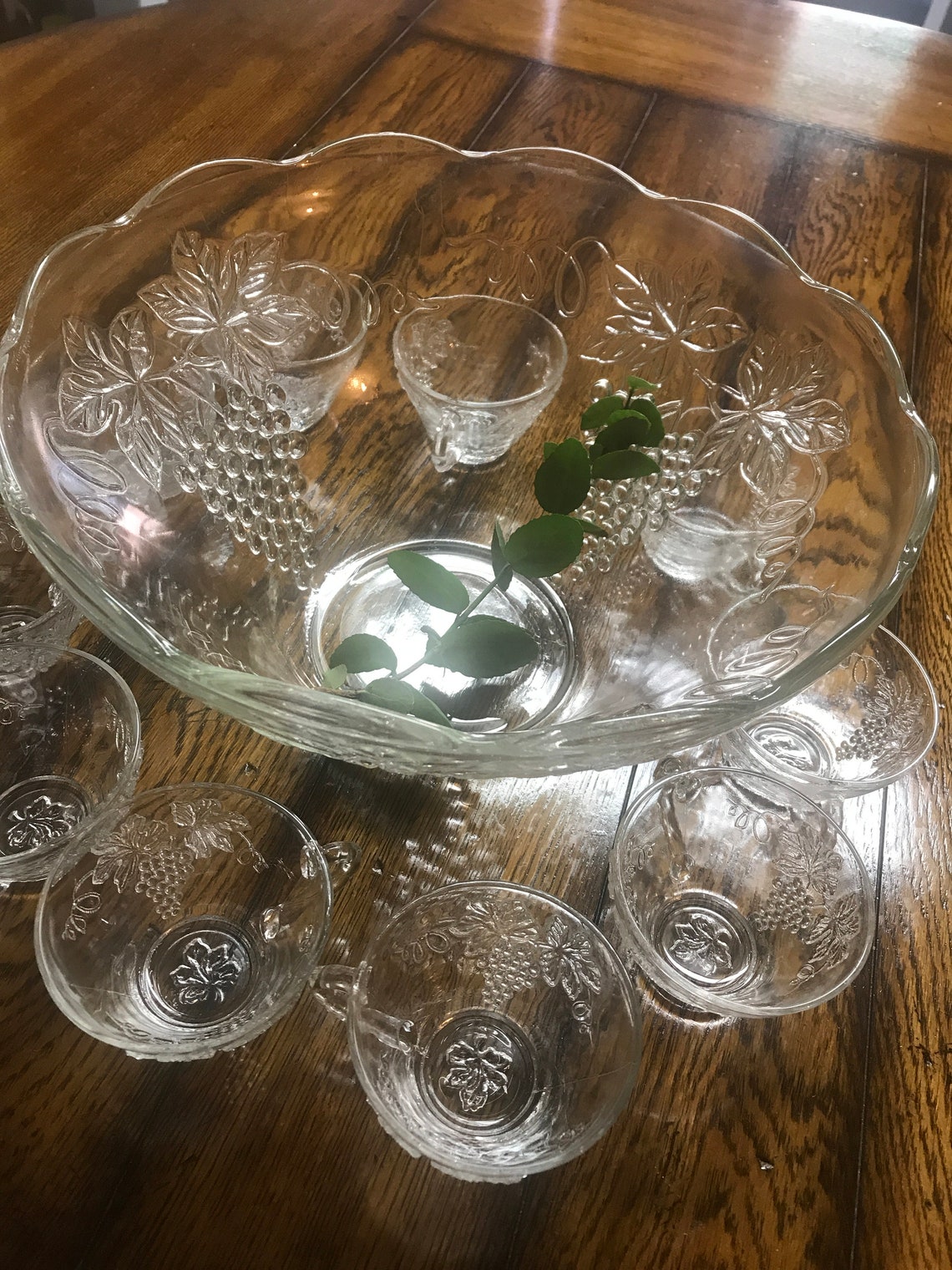 Glass Punch Bowl w Raised Grape and Leaf Design Etsy