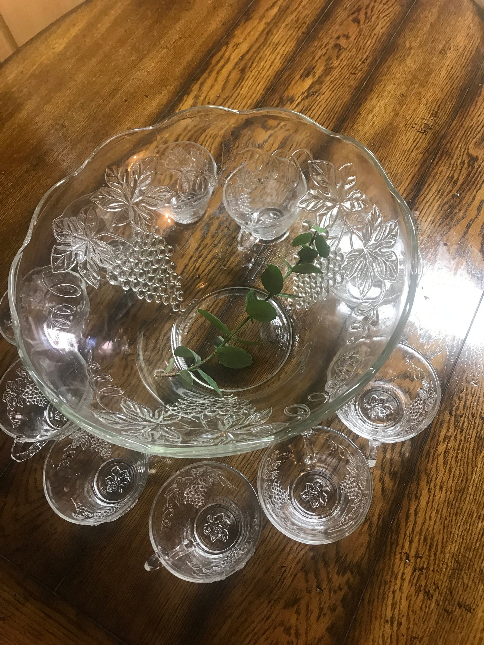Glass Punch Bowl w Raised Grape and Leaf Design Etsy