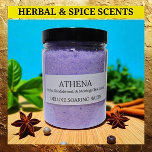 Bath Salts: Herb & Spice Scent Choice - Aromatherapy and relaxation. Enriched with sea salt, avocado oil, and jojoba oil.