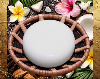 LAKA Coconut & Tropical Flower Solid Body Lotion Bar. Eco-Friendly Organic Moisturizer. Zero Waste Natural Dry Skin Care.
