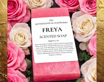 FREYA Feminine Rose Soap. Handmade Botanical Soaps Inspired by Norse Mythology. Large Size.