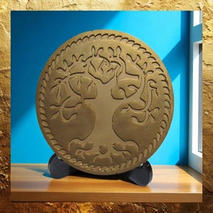 Decor Medallion: Yggdrasil World Tree Gold With Stand - Norse Mythology Home Accent, Table Display