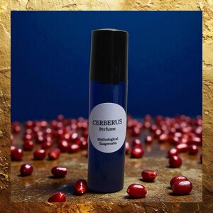 CERBERUS COLOGNE Ginger & Pomegranate limited edition roll-on fragrance. Unisex fragrance inspired by Greek mythology.
