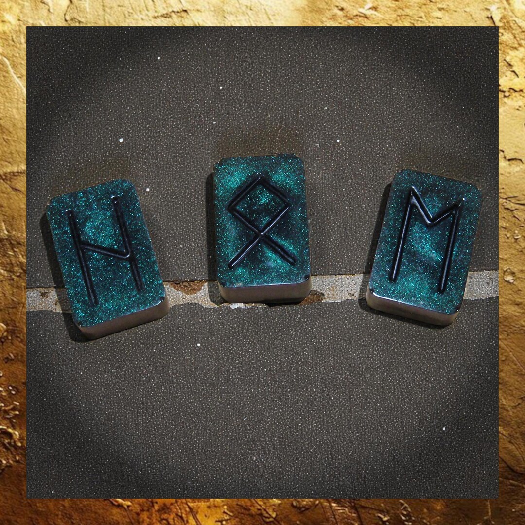 Wall Runes Blue Magnet Set: Three Blue Rune Stones. Norse Viking Runes Ehwaz, Hagalaz ...