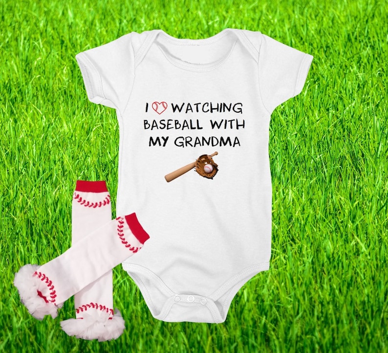 I Love Watching Baseball With My Grandma Cute Baby Bodysuit Outfit with Leg Warmers