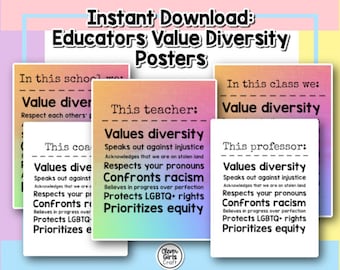 Instant download educators value diversity posters | Printable 8.5 x 11 posters