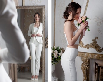 white pant suit for wedding