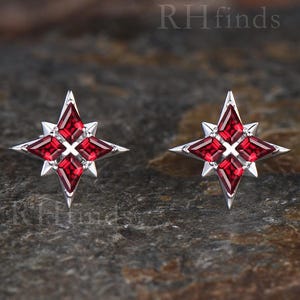 Oorknopjes in poolvorm robijn vliegergeslepen oorstekers sterlingzilver polaris rode edelsteen geometrische oorbellen met vier stenen sierlijke sieraden voor haar