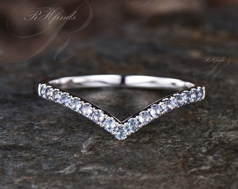 Chevron Alexandrite Wedding Ring V Curve Micro Pave Stackable Bands Color Changing Stones 14K Rose Gold Matching Rings for Women