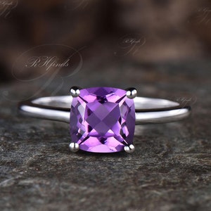 Unique Cushion Rose Cut Amethyst Solitaire Ring Art Deco Natural Amethyst Engagement Ring Purple Crystal Wedding Ring Gift For Her Women