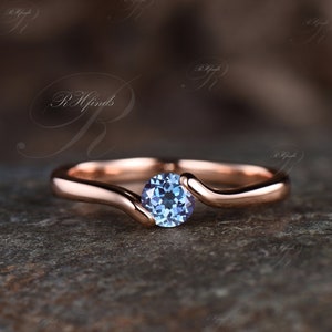 Unique Round Cut Alexandrite Solitaire Engagement Ring Color Change Alexandrite Wedding Ring Art Deco June Birthstone Custom Birthday Ring