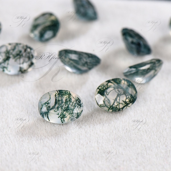 Oval Cut Natural Green Moss Agate Faceted Calibrated Top Quality Loose Gemstone Moss Agate Pendant Ring Earrings Gift For Jewelry Making