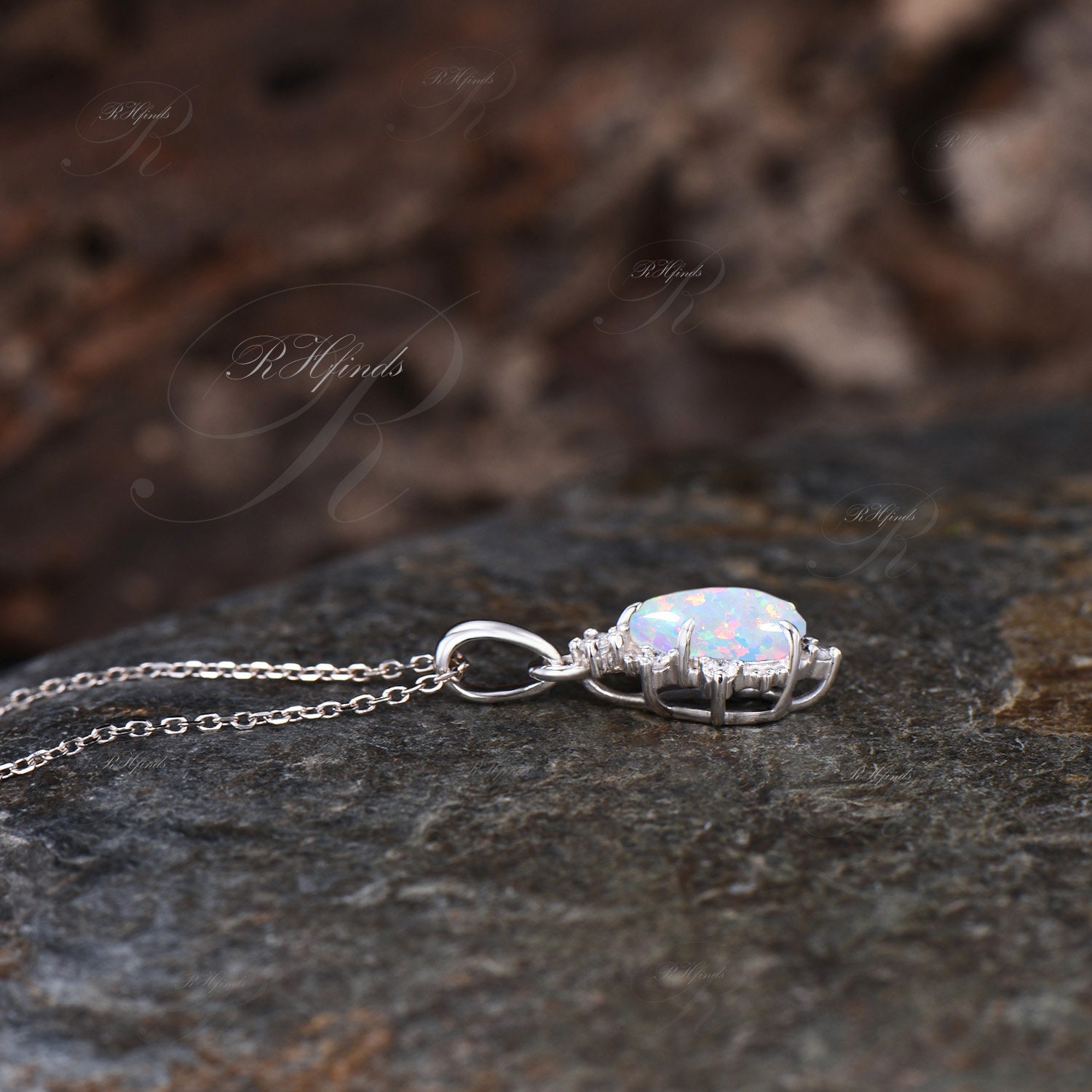 Minimalist Pear Cut White Opal Necklace Unique October Birthstone