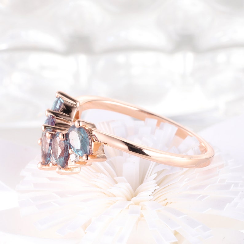 Matching band Curved wedding ring Alexandrite diamond ring Vintage Women Jewelry Unique Stacking ring Alexandrite wedding band