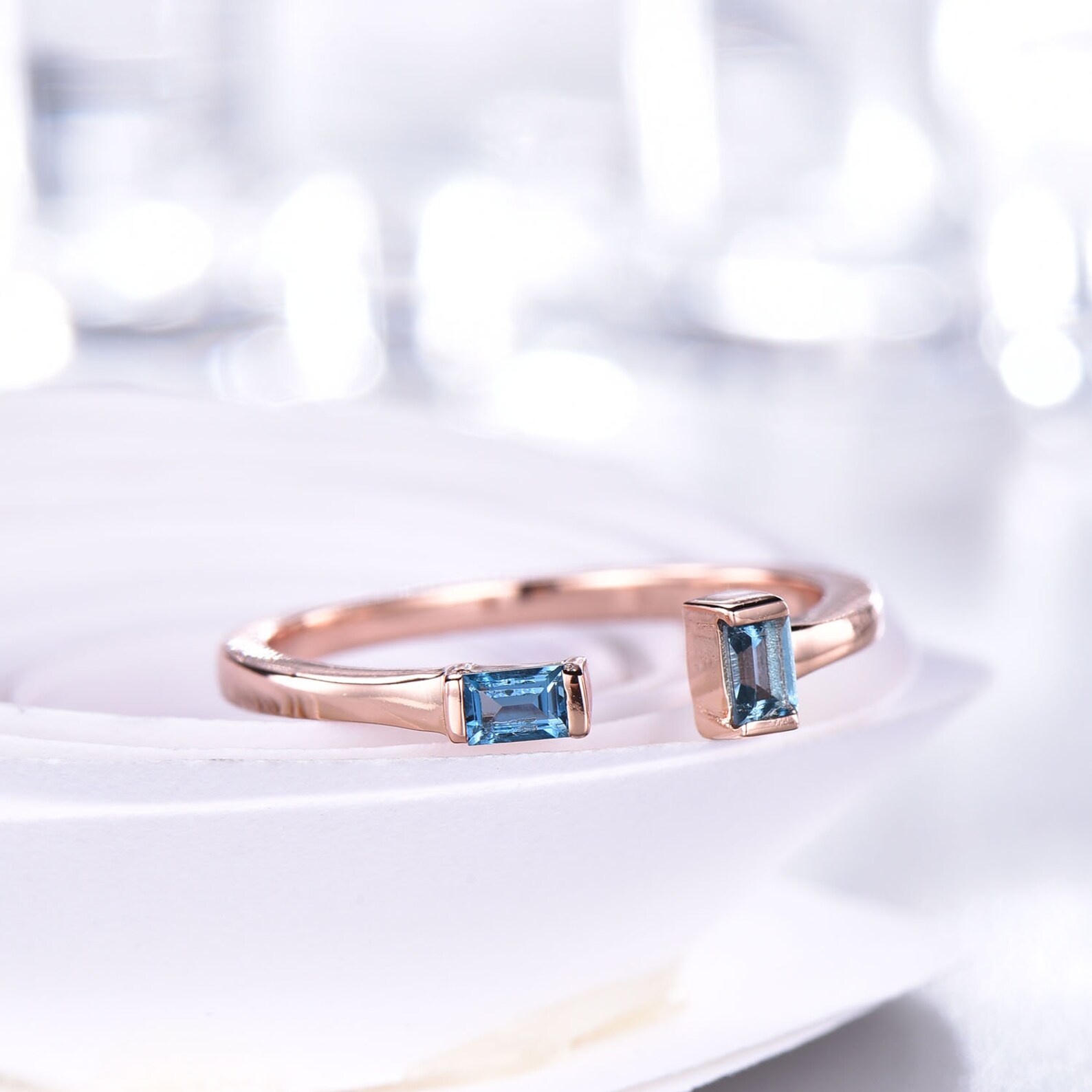 Baguette Cut London Blue Topaz Wedding Band Unique Open Etsy