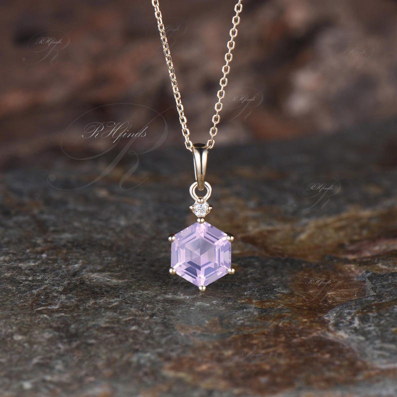Natural Hexagonal Rocks Delicate Hexagon Cut Natural Lavender Amethyst Necklace Unique 925 ...