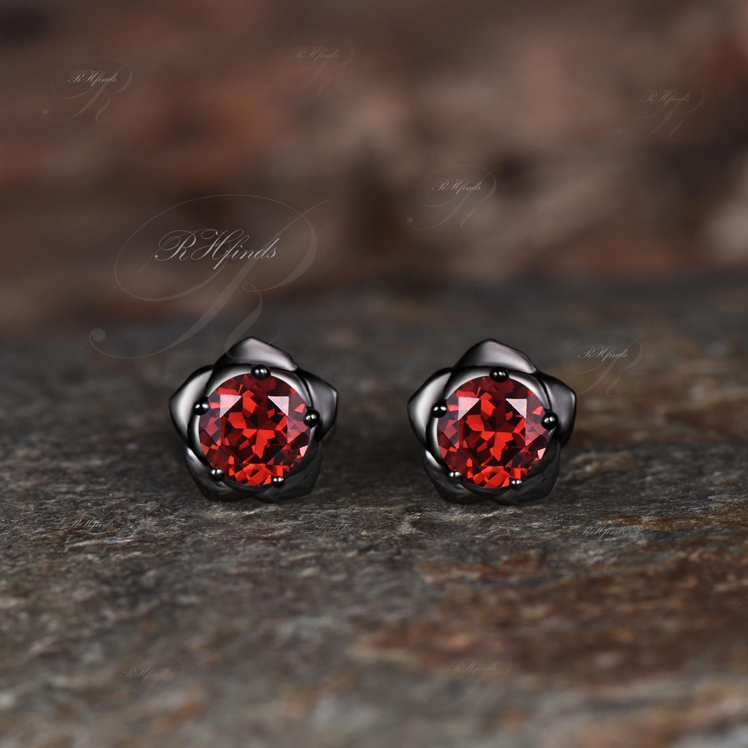 Garnet Flower Drop Earrings - UK