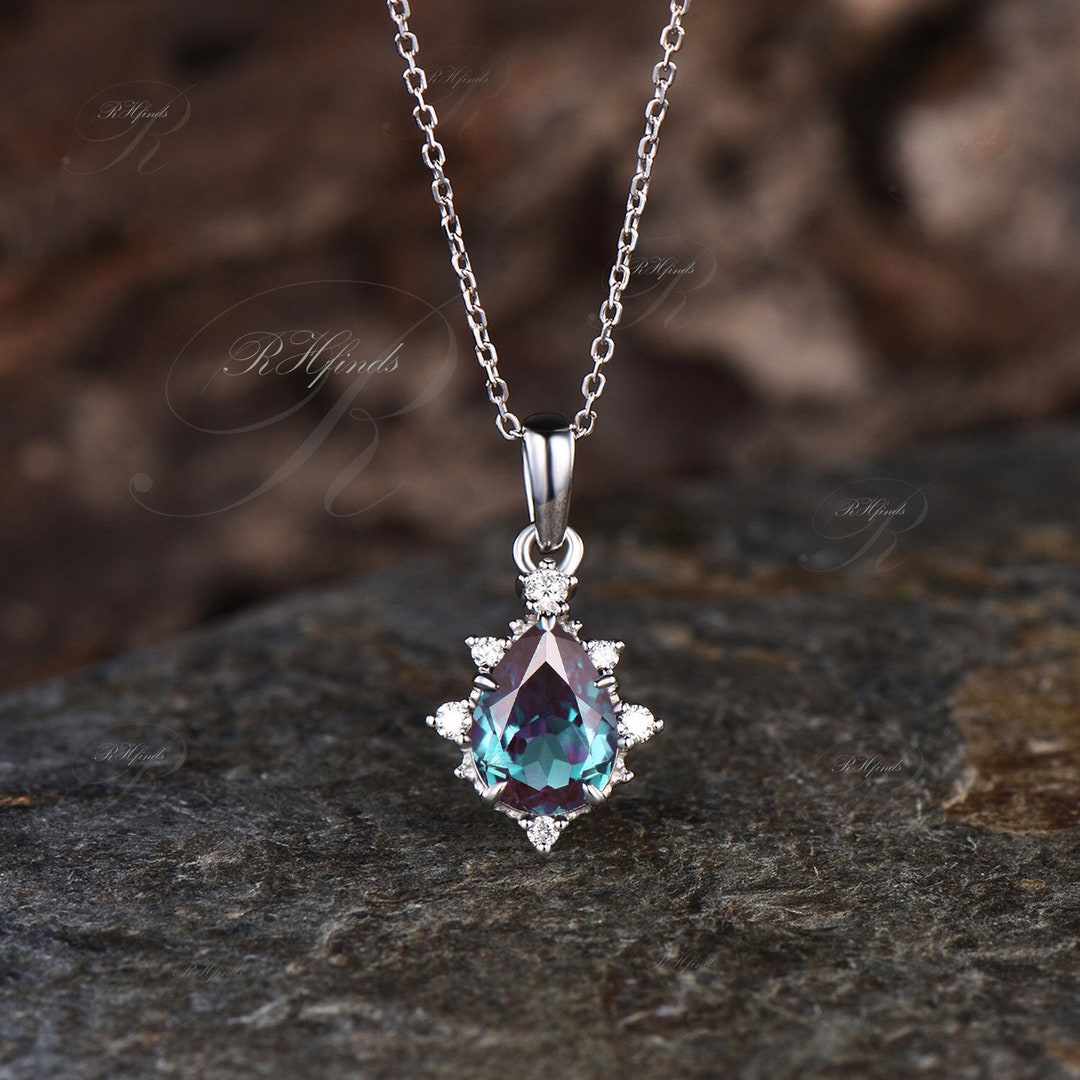 June Birthstone Alexandrite Necklace Minimalist Diamond June Birthstone Alexandrite Necklace Minimalist Diamond