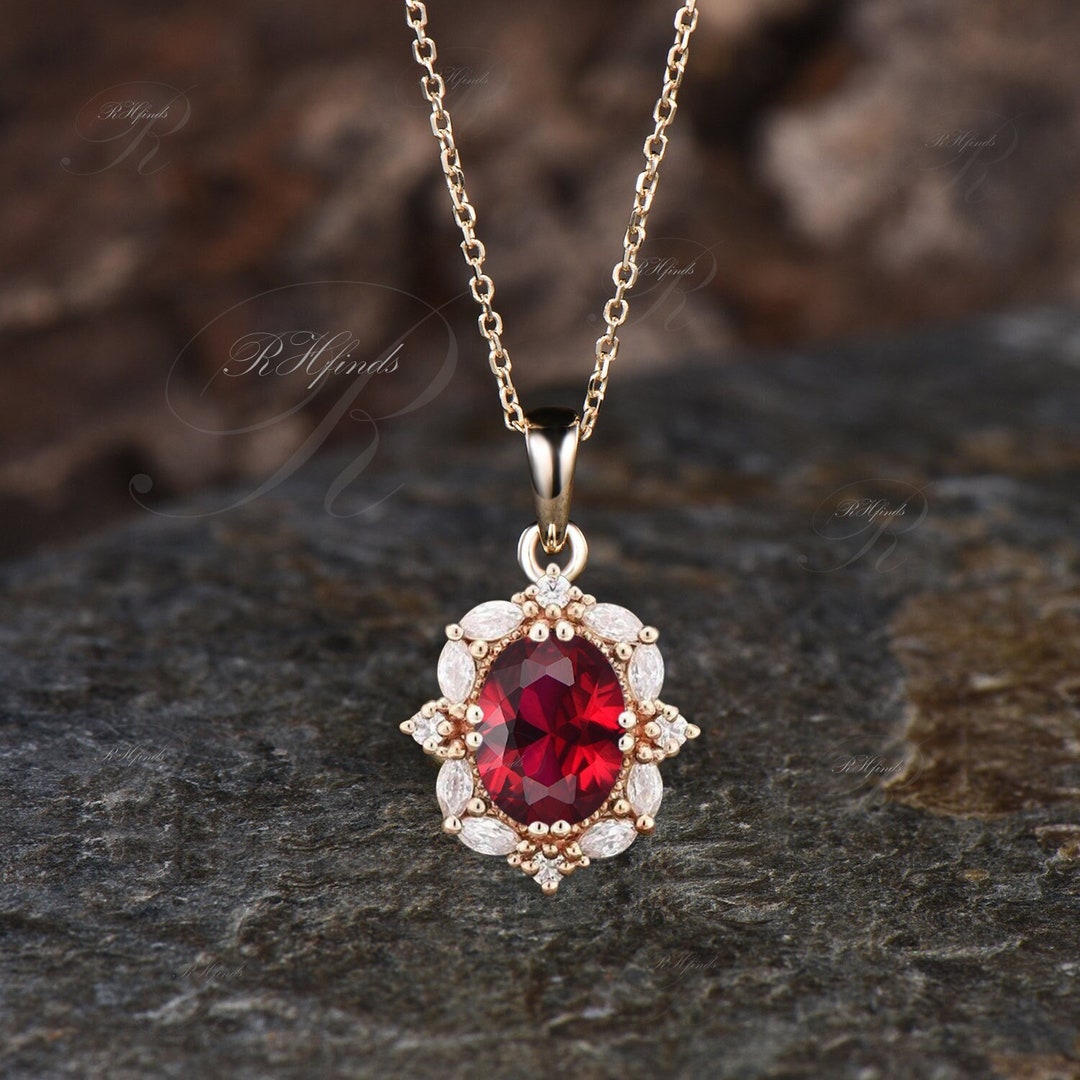 Vintage Oval Cut Ruby Necklace Antique July Birthstone Red Gemstone ...