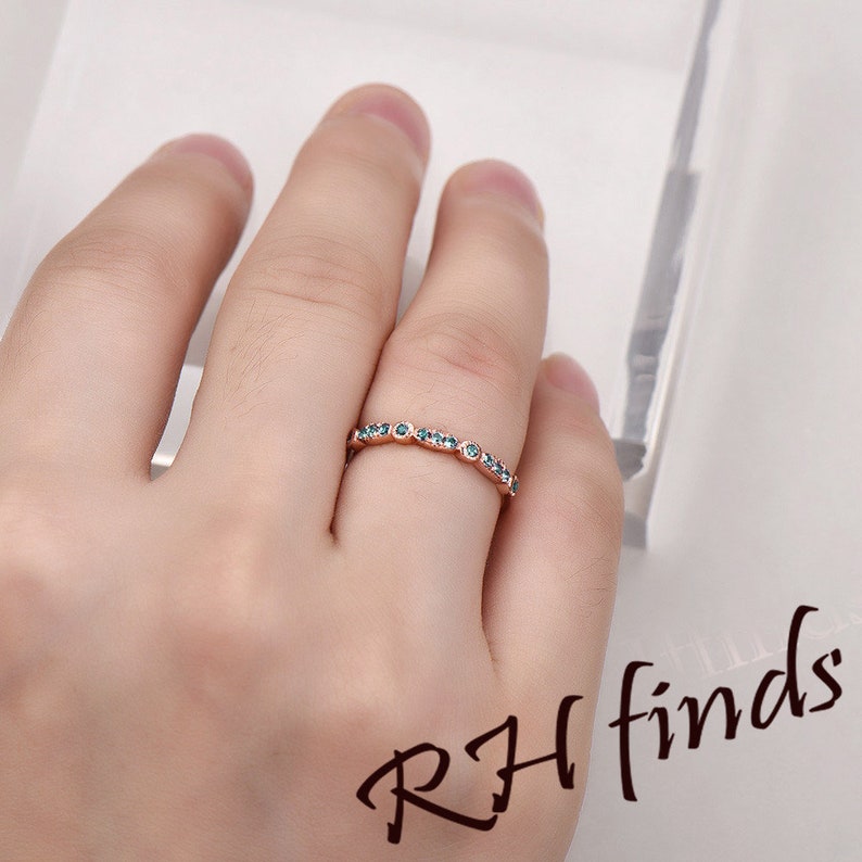 Alexandrite Wedding Band Art Deco Wedding Band Color Changed Stones in 14K Rose Gold
