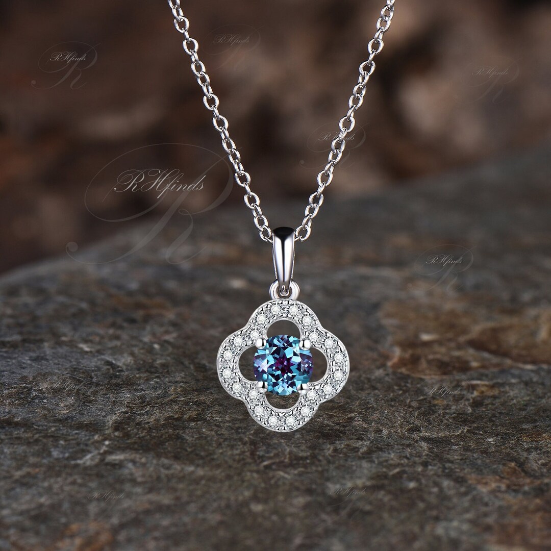 Delicate June Birthstone Round Alexandrite Necklace Unique