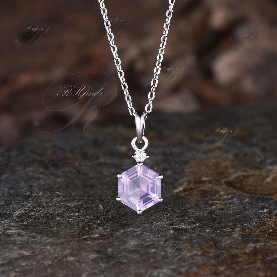 Natural Hexagonal Rocks Delicate Hexagon Cut Natural Lavender Amethyst Necklace Unique 925 ...