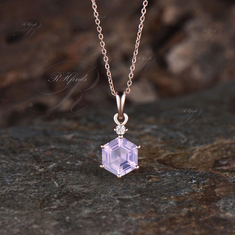 Natural Hexagonal Rocks Delicate Hexagon Cut Natural Lavender Amethyst Necklace Unique 925 ...