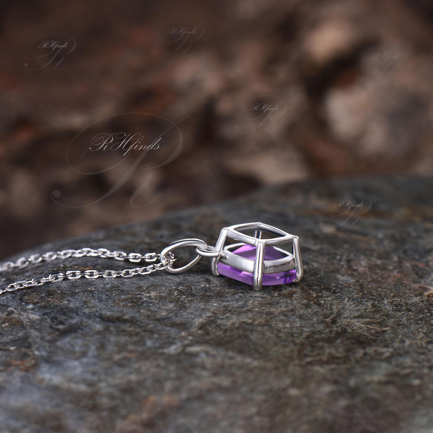 Unique February Birthstone Natural Amethyst Pendant Minimalist Cushion ...