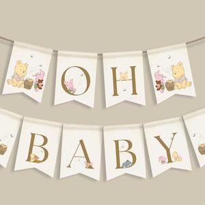 Winnie the Pooh Baby Shower Banner Decorations Gender Neutral Custom Banner Name Banner Party Decor Classic Pooh Balloon Garland Oh Baby