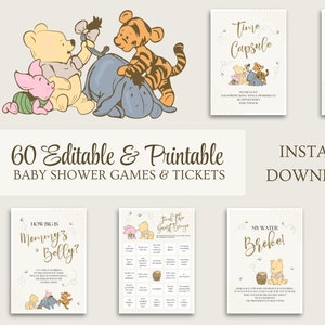 Winnie the Pooh Baby Shower Games Bundle. Gender Neutral Bingo Printable Card Baby Winnie Bear Digital Game. Girl Boy Activity. Charades