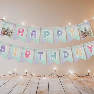Labubu Birthday Banner: Editable Monster Party Garland (Instant Download)