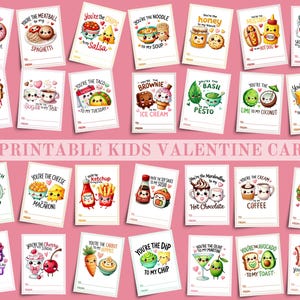 Printable Kawaii Valentine's Day Cards, Classroom Valentine's Day Cards for Kids, Valentine's Day Gift Tags, Instant Download, editable